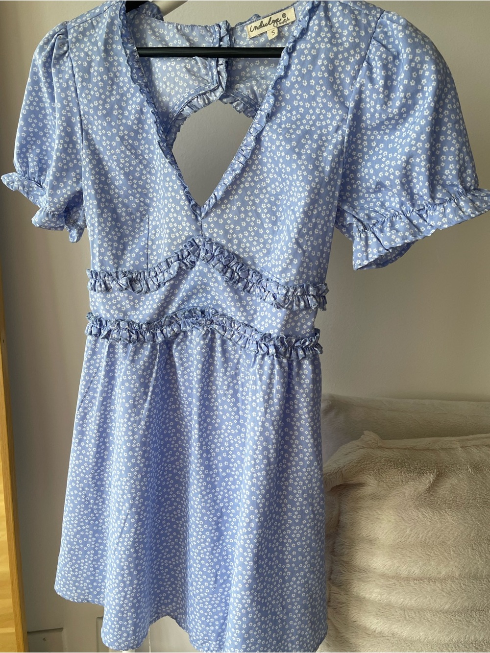 Blue Floral Ruffle Fit-and-Flare Dress